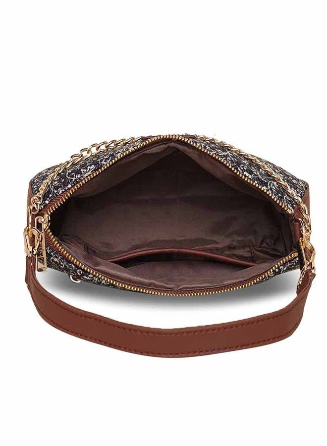 ZOUK Baguette Bag | Crossbody Bags for Women | Women's Handbags | Stylish Sling Bag for Woman | Vegan Leather Evening Bag | Travel & Office Use | Purse and Wallet | Lattice Lace Print - Image 3